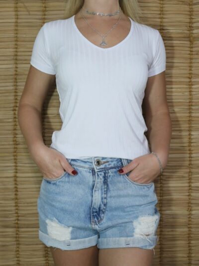 Blusa Canelada Decote em V