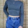 Cropped Manga Longa Decote Redondo